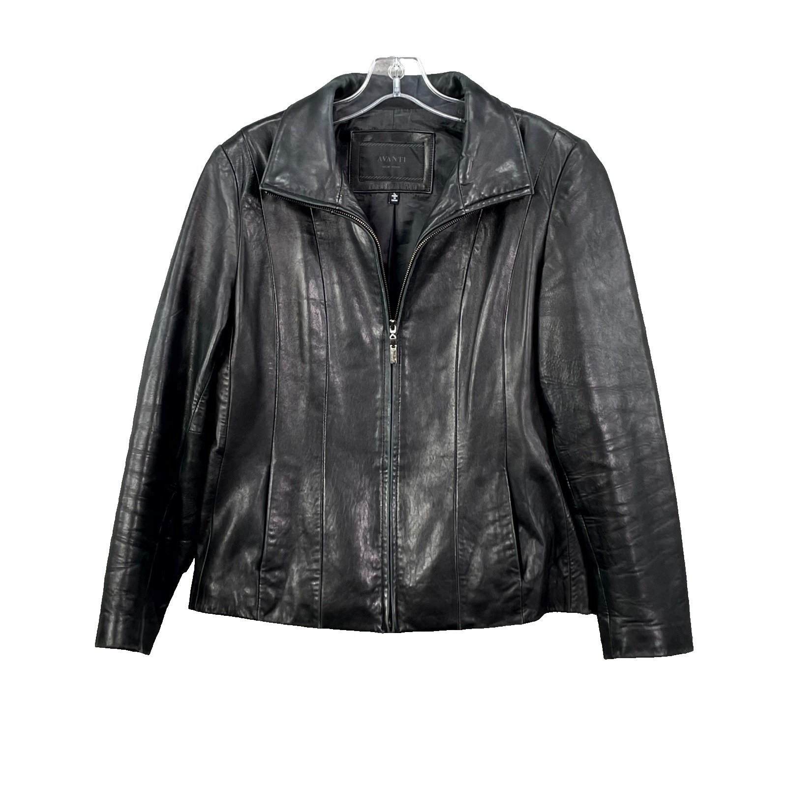Avanti New York Jacket Women Large Black Genuine Leather Biker Motorcycle Grunge
